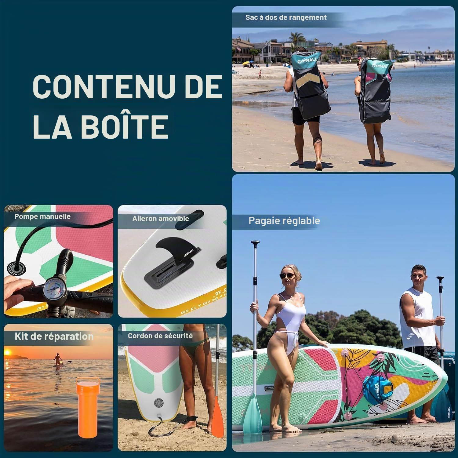 Paddle Gonflable Adulte, Stand Up Sup Large Deck Antidérapant avec Accessoires Premium et Sac
