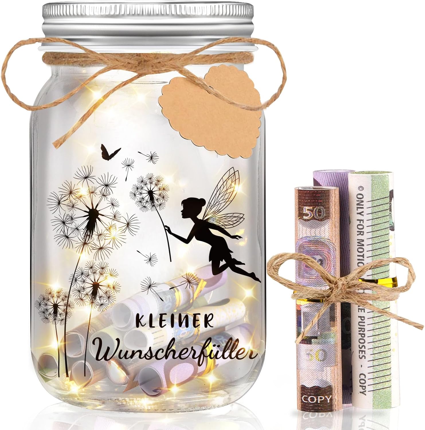 LED bottle light wish filler money gift LED illuminated bottle dandelion money gifts personalised money gifts travel wedding youth dedication confirmation christening for women girlfriend [Energy Class A]