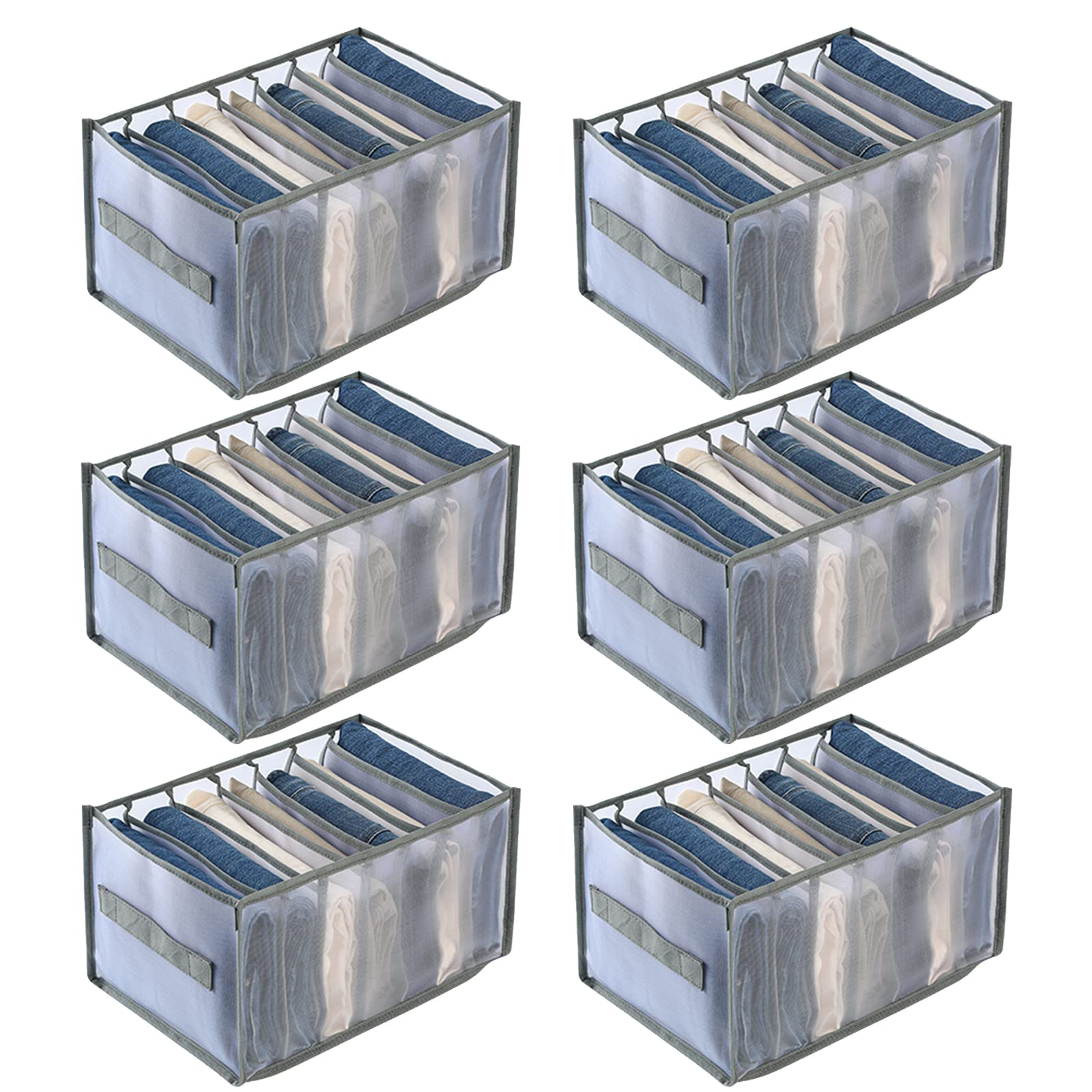 Gukasxi 6pcs Wardrobe Clothes Drawer Organisers Foldable Clothes Drawer Organiser Mesh Clothes Storage Boxes for Jeans Jumpers Shirts Sweaters Trousers Pants Leggings T-shirt Grey