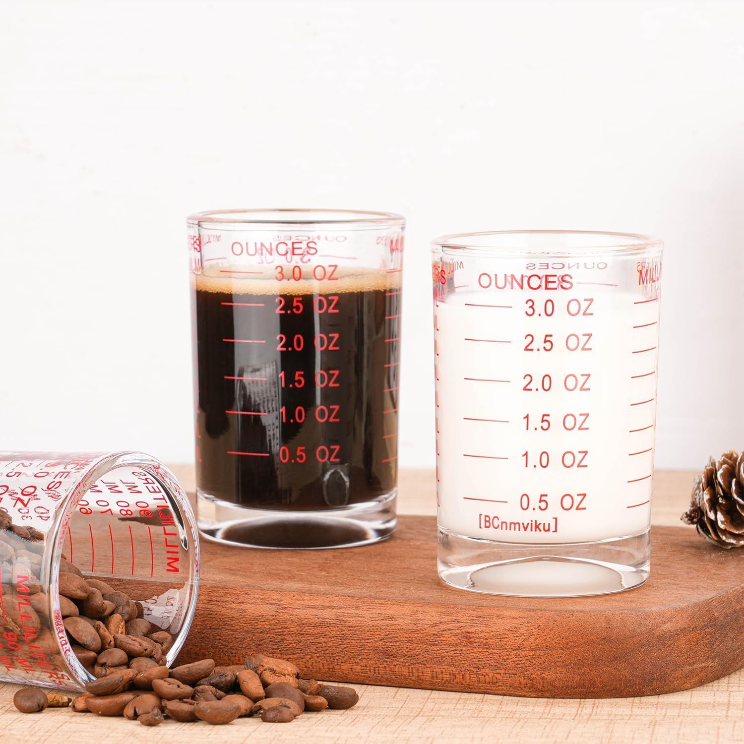 1 paquete de vasos medidores para vaso de chupito de 3 oz/90 ml de vidrio pesado líquido escala roja
