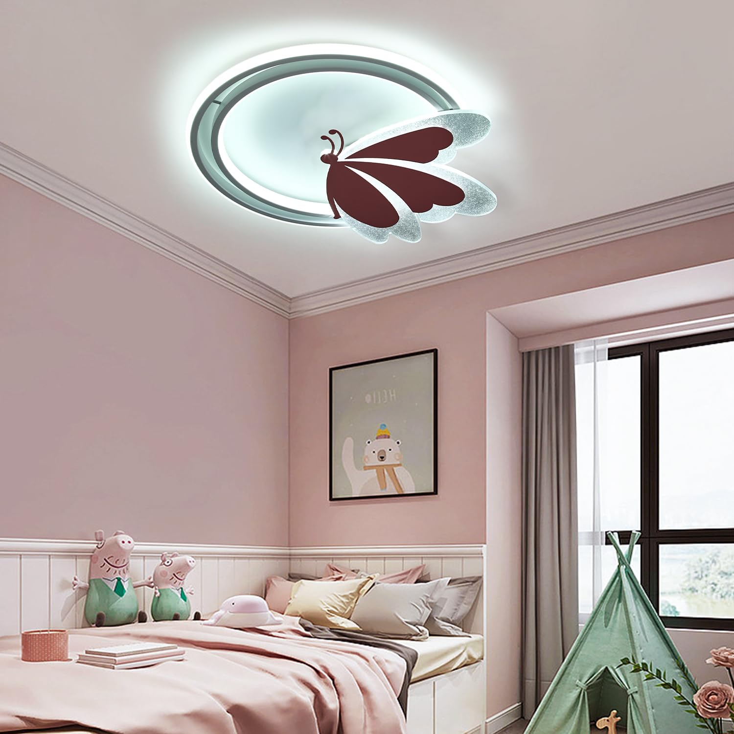 Lámpara de Techo LED Mariposa 48W Regulable con Mando, 4800lm, 3000–6500K, Luz Nocturna, Temporizador, Memoria, Lámpara Moderna para Dormitorio y Habitación Infantil, 47×40cm, Metal