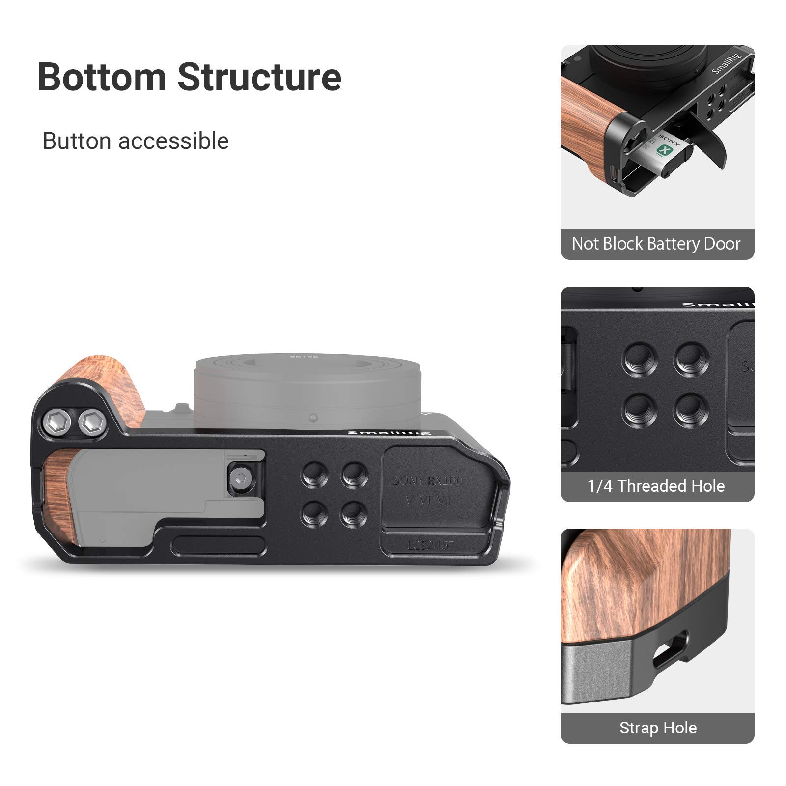 SMALLRIG L-Shaped Wooden Handgrip Empuñadura para Sony RX100 III/IV/V (VA) / Vi/VII - LCS2467