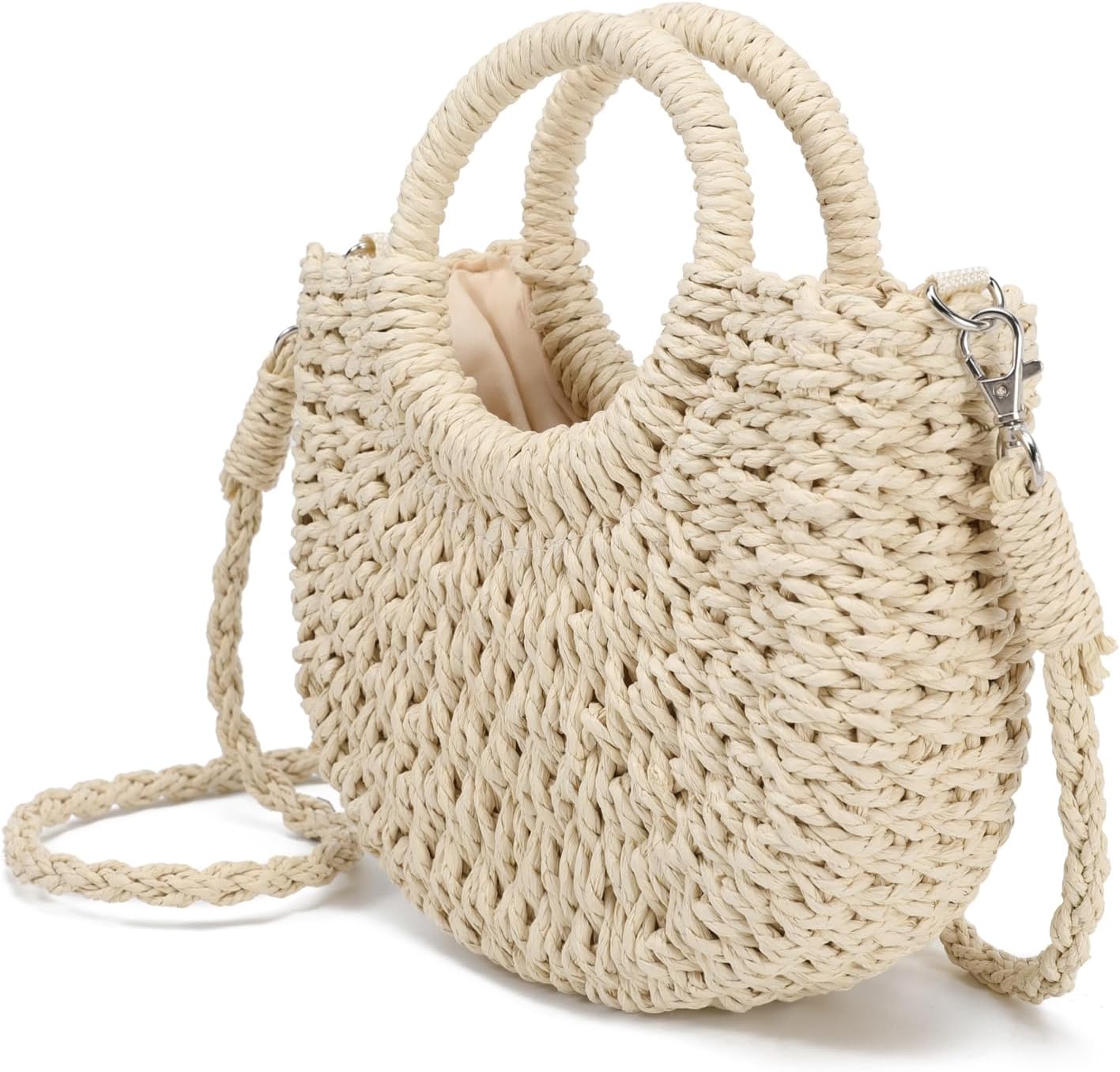 JOLLQUE Straw Beach Bag for Women, Summer Handwoven Tote Bags Purse with Tassel,Top Handle Straw Woven Handbag Clutch - Image 4