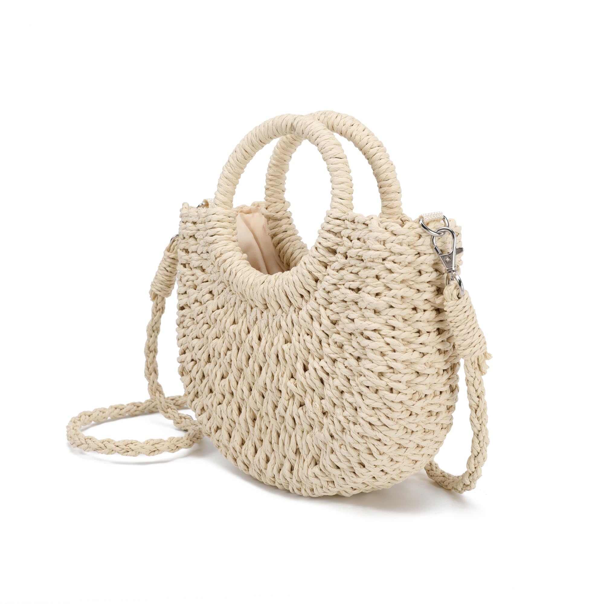JOLLQUE – Sac de plage en paille pour femme, sac fourre-tout d'été tissé à la main avec pompon, poignée sur le dessus