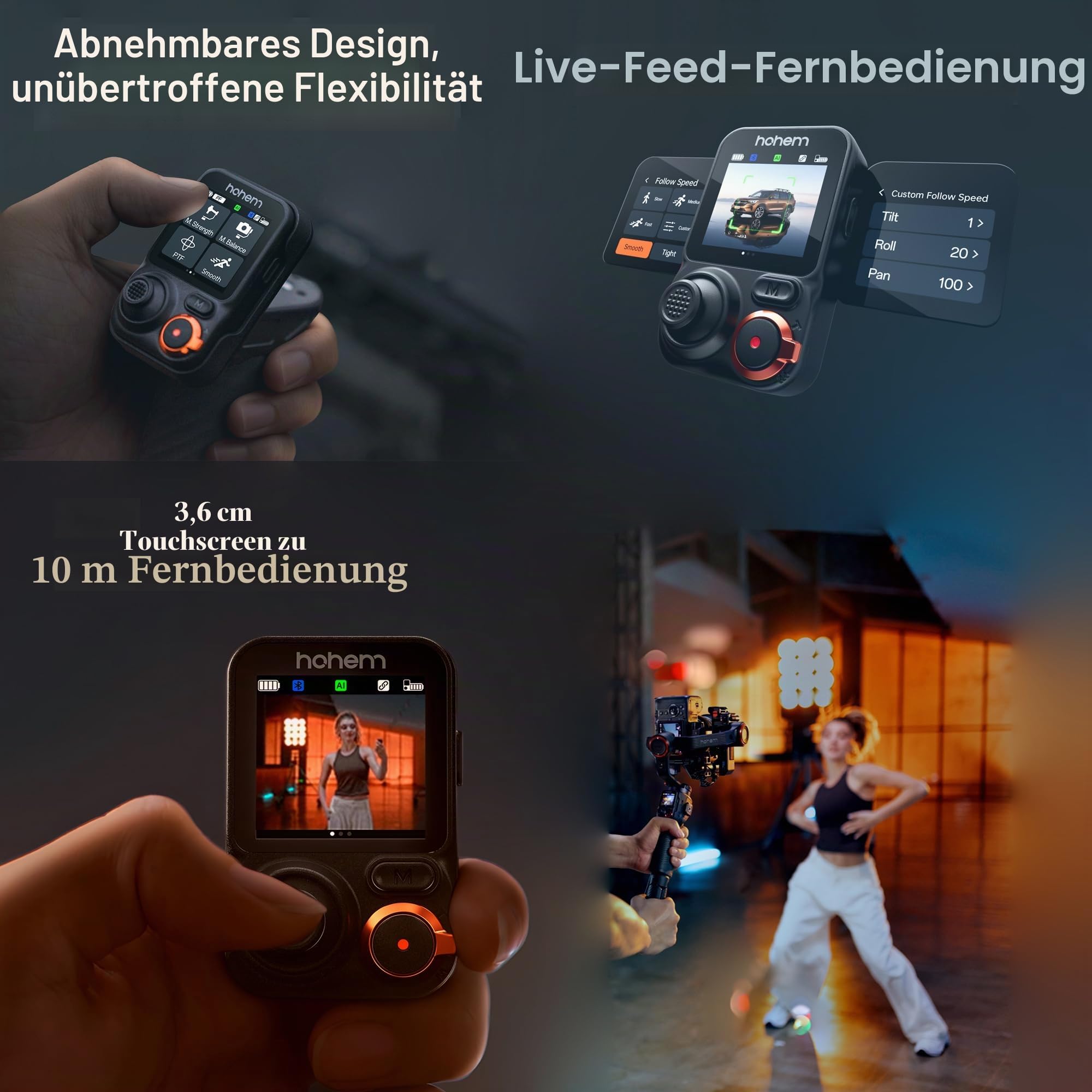 hohem iSteady MT3 Pro Kit Kamera-Gimbal-Stabilisator, mit AI-Tracker und abnehmbarer Live-Feed-Fernbedienung, bidirektionaler Drehgriff, Follow Focus, schnell vertikal, 2,5 kg Nutzlast für iPhone