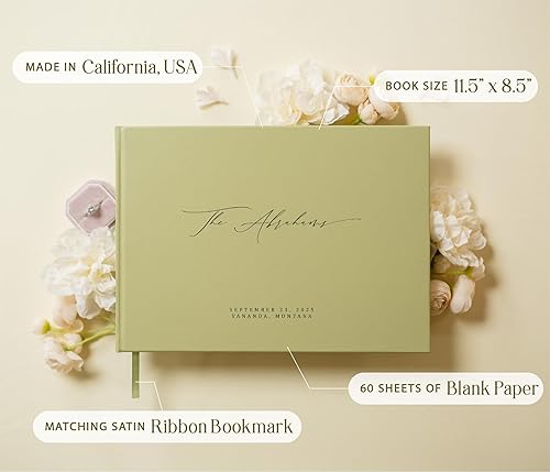 Miniatura 3 de MUUJEE Personalized Guestbook in Sage - Premium Custom Modern Guest Book for Wedding Reception, Birthday Party or Events wBookmark Blank Pages for