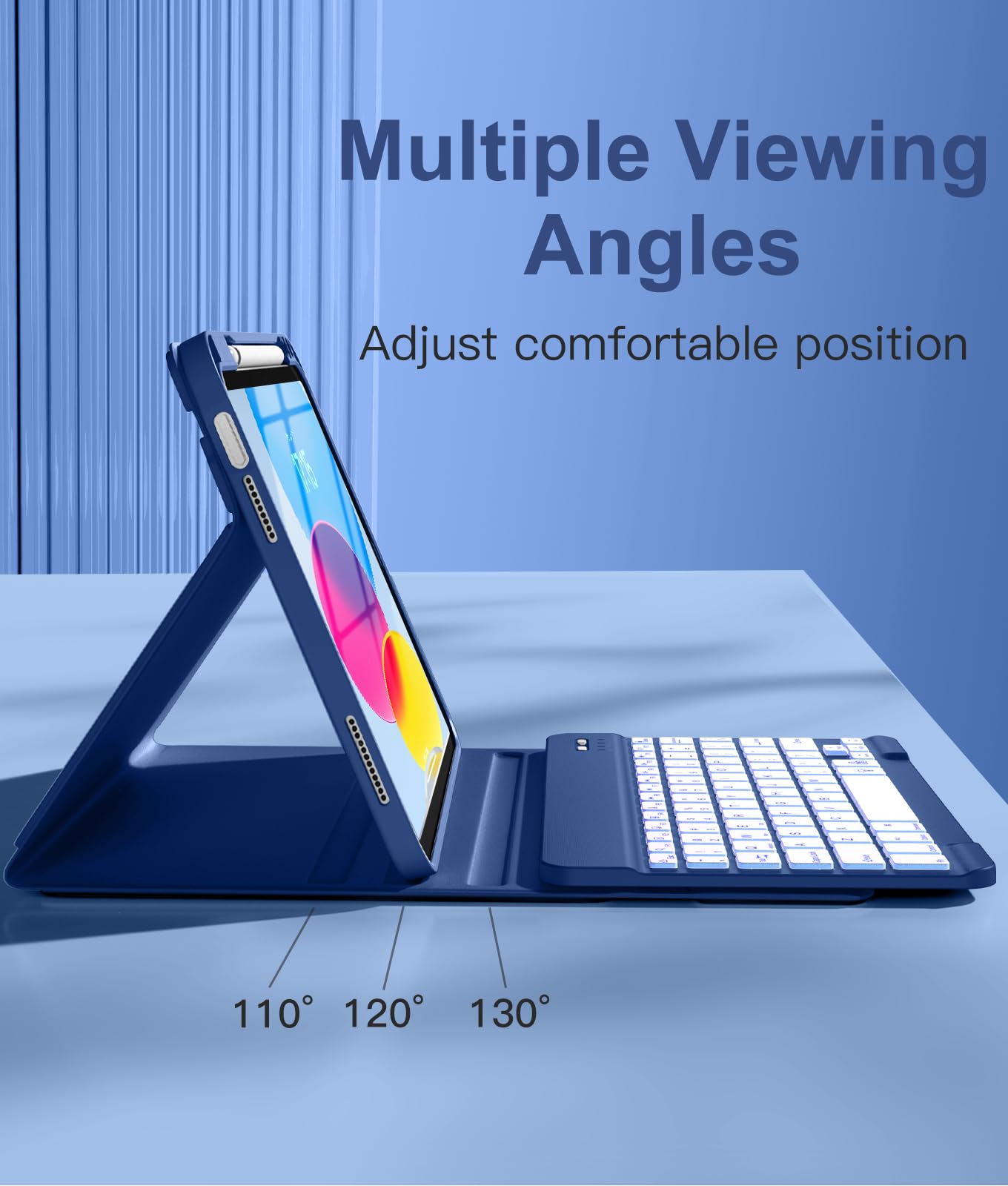 Hamile Custodia per iPad di 11a e 10a generazione con tastiera, 7 colori, retroilluminata, wireless, rimovibile, con portamatite, per iPad A16 11" 2025 10a generazione 10,9" 2022 (blu navy)