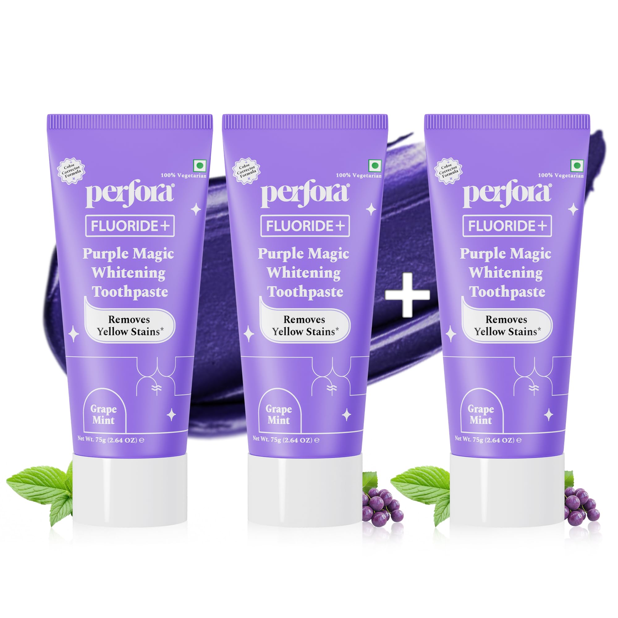 Perfora Purple Whitening Toothpaste-225g (75g x 3) | v34 Colour Corrector For Teeth | Purple Toothpaste For Teeth Whitening | Teeth Stain Remover | Enamel Safe & Effective Teeth Whitener Oral care | Grape Mint-image-28