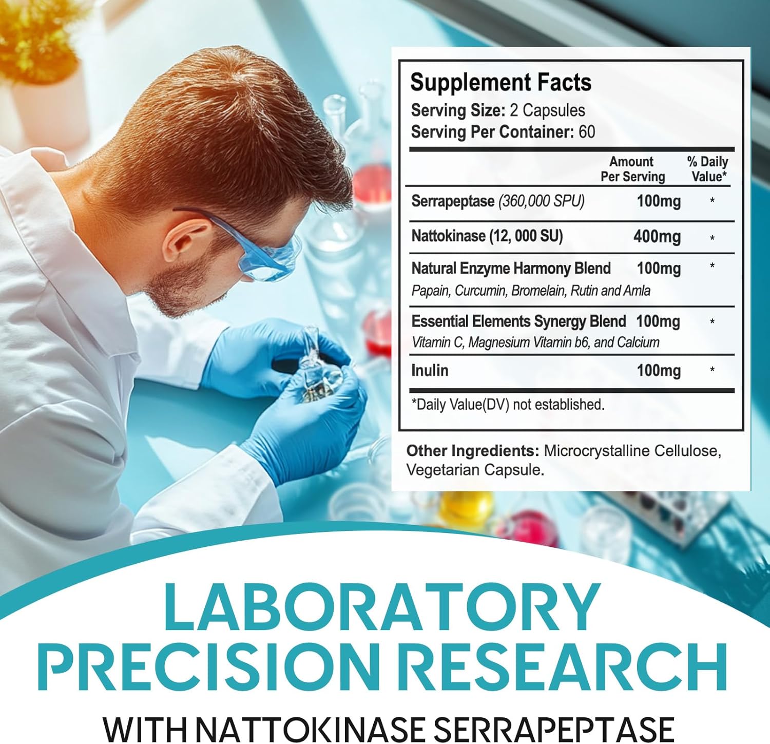 Nattokinase 12,000 FU Serrapeptase 360,000 SPU Enzyme Supplement, Support Circulatory, Gut, Digestion with Systemic Enzymes and Nutrient Blend, 120 Capsules - Image 4