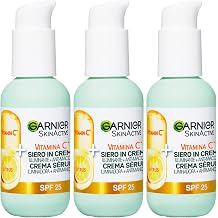 Garnier SkinActive Vitamin C Face Serum 2-in-1 Brightening and Anti-Stain Cream SPF 25 for Dull Uneven Skin Formula with Vitamin C and Citrus Extract - 3 x 50ml Bottles