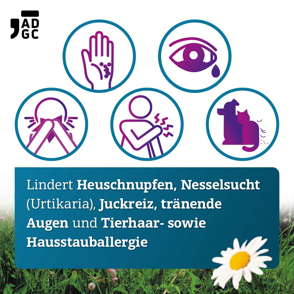 Bilastin ADGC® 3x 100 St - Allergietabletten bei Heuschnupfen - schnell & langanhaltend bis 24 St. wirksam bei allergischem Schnupfen, Nesselsucht(Urtikaria), Juckreiz, Tierhaar- und Hausstauballergie