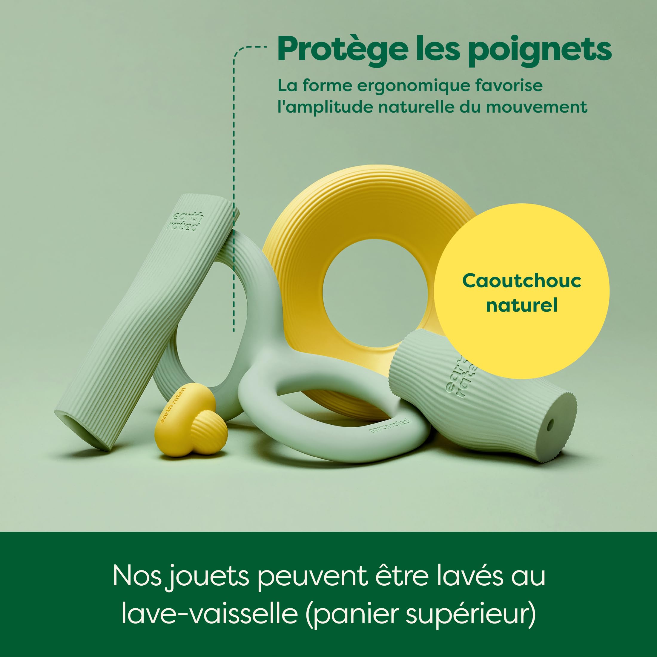 Earth Rated Tug of War Jouet interactif à Tirer pour Chien Adulte et Chiot - Prise en Main Ergonomique - Caoutchouc Naturel - Taille S - Vert