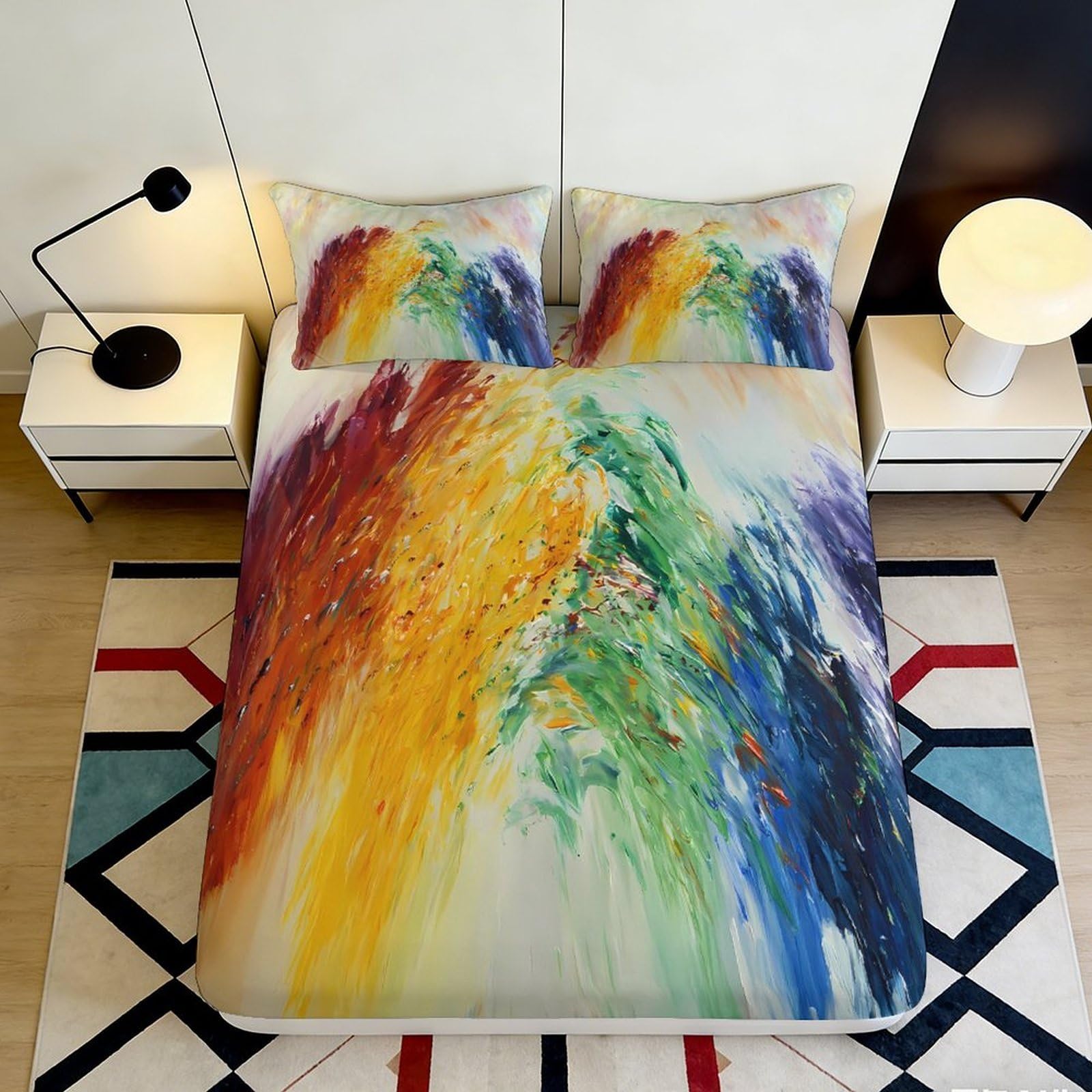Pnayamiorkfel Style-6 3D Printed Abstract Rainbow Fitted Sheet Microfiber Color Splash Bed Cover For Bedroom Guest Room Dorm Mattress Protection Decor 90X200x25cm