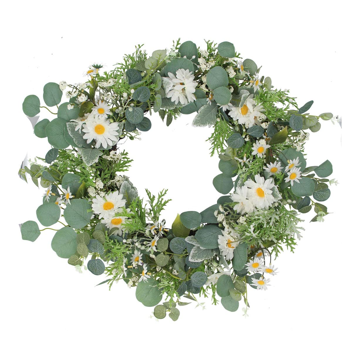 Gisela Graham Green,Multicolor 60Cm Artificial White Daisy & Eucalyptus Wreath, Multicolor