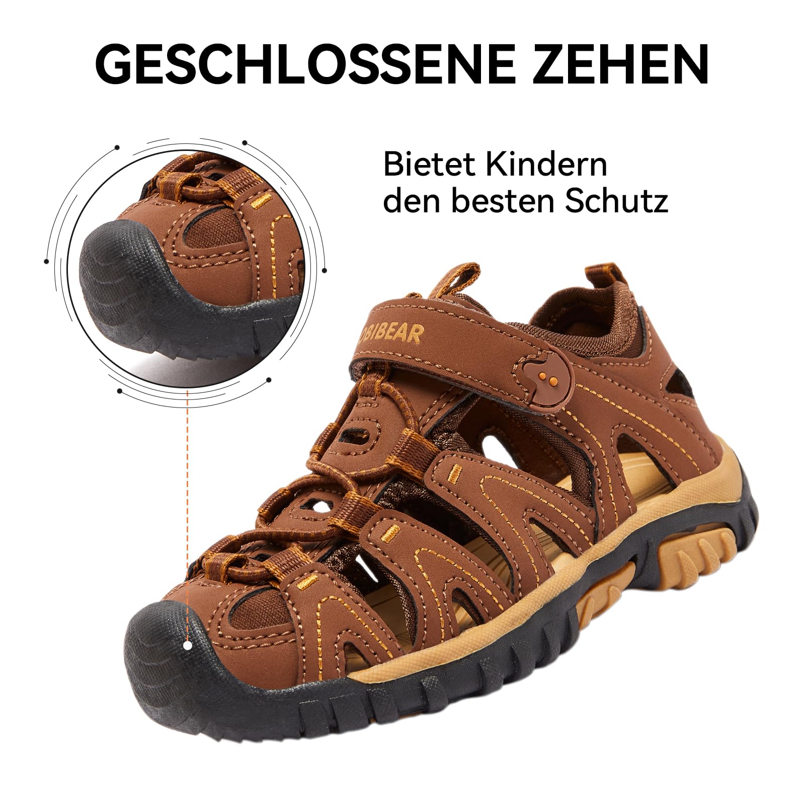 HOBIBEAR Kinder Jungen Outdoor Sandalen Trekkingsandalen Sport Sandalen Mädchen Geschlossen Wandernsandalen Sommer Atmungsaktiv Rutschfest Hiking Sandal Sportsandalen für Kinder