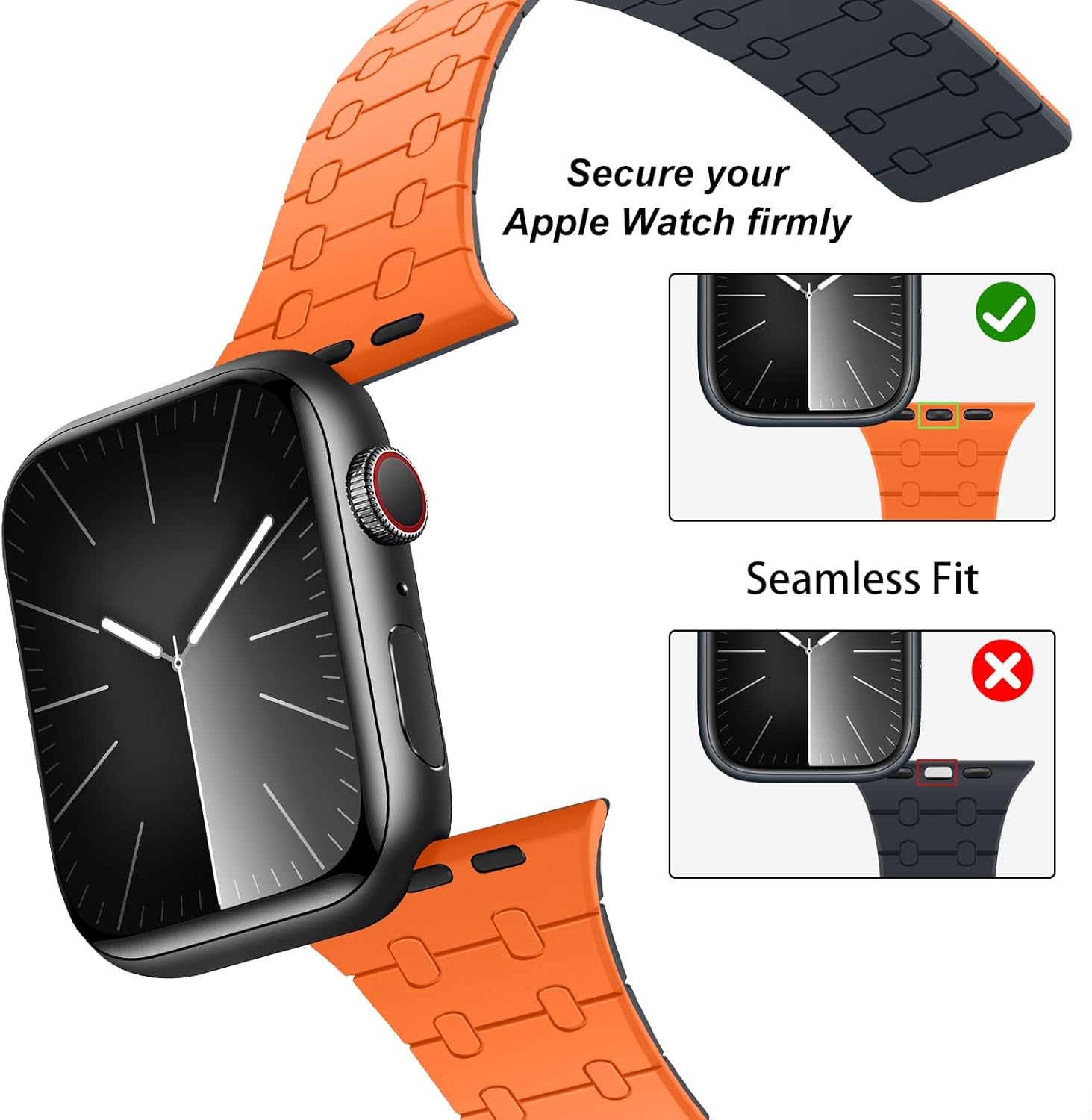 Amizee Magnetic Bands Compatible with Apple Watch Band 49/46/45/44/42/41/40/38mm Women Men, Sport Silicone Strap for iWatch Ultra 3/2/1 Series 11 10 9 8 7 6 5 4 SE3/2/1 (42/41/40/38, Orange Mid) - Image 3