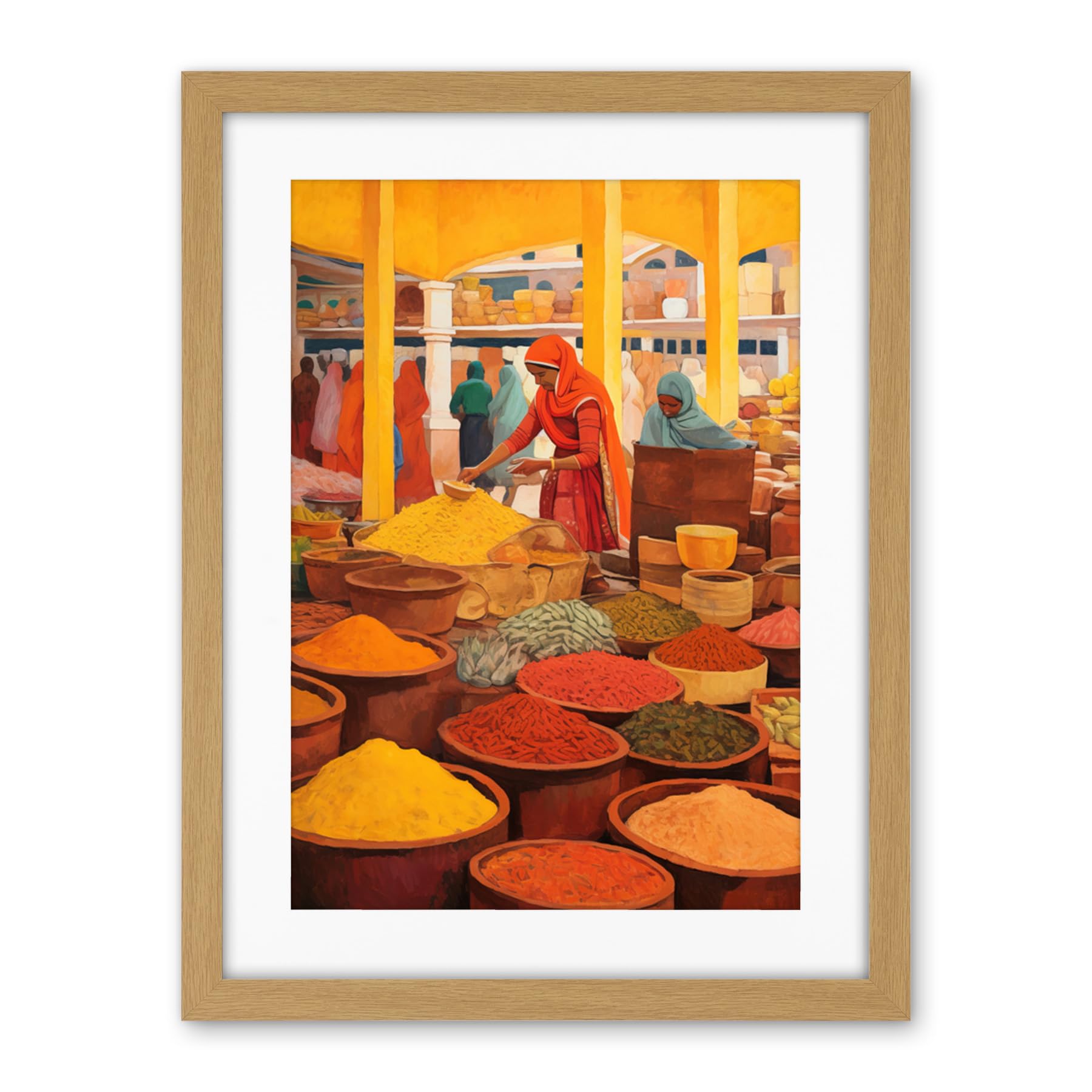 Artery8 The Spice Market Asian Herbs and Spices Colourful Kitchen Artwork Framed Wall Art Print 18X24 Inch