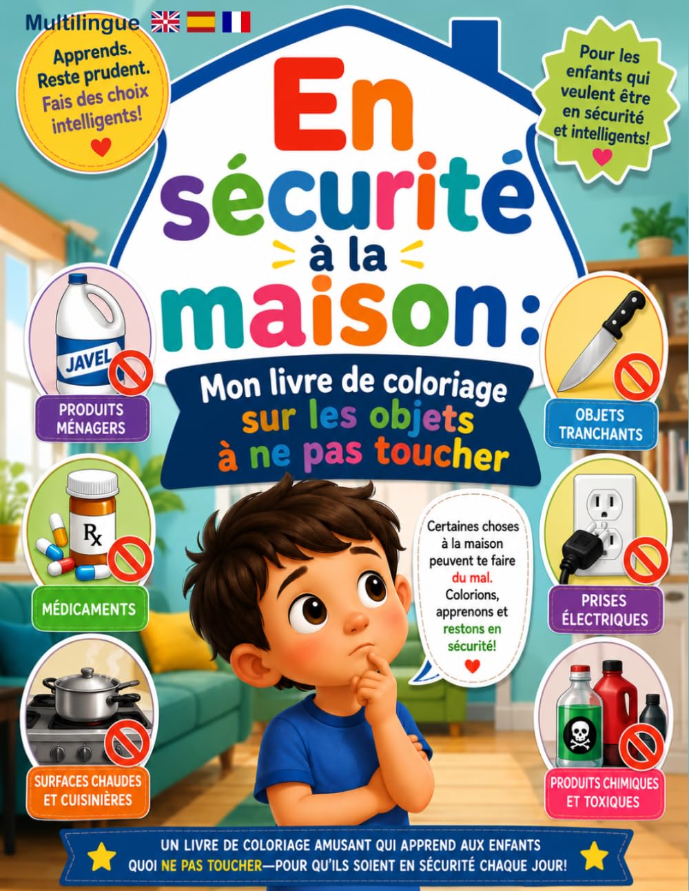 En Sécurité à la Maison: Mon livre de coloriage sur les objets à ne Pas Toucher: Un guide ludique pour apprendre aux enfants la sécurité à la maison ... pour enfants de 4 ans et plus (Français))