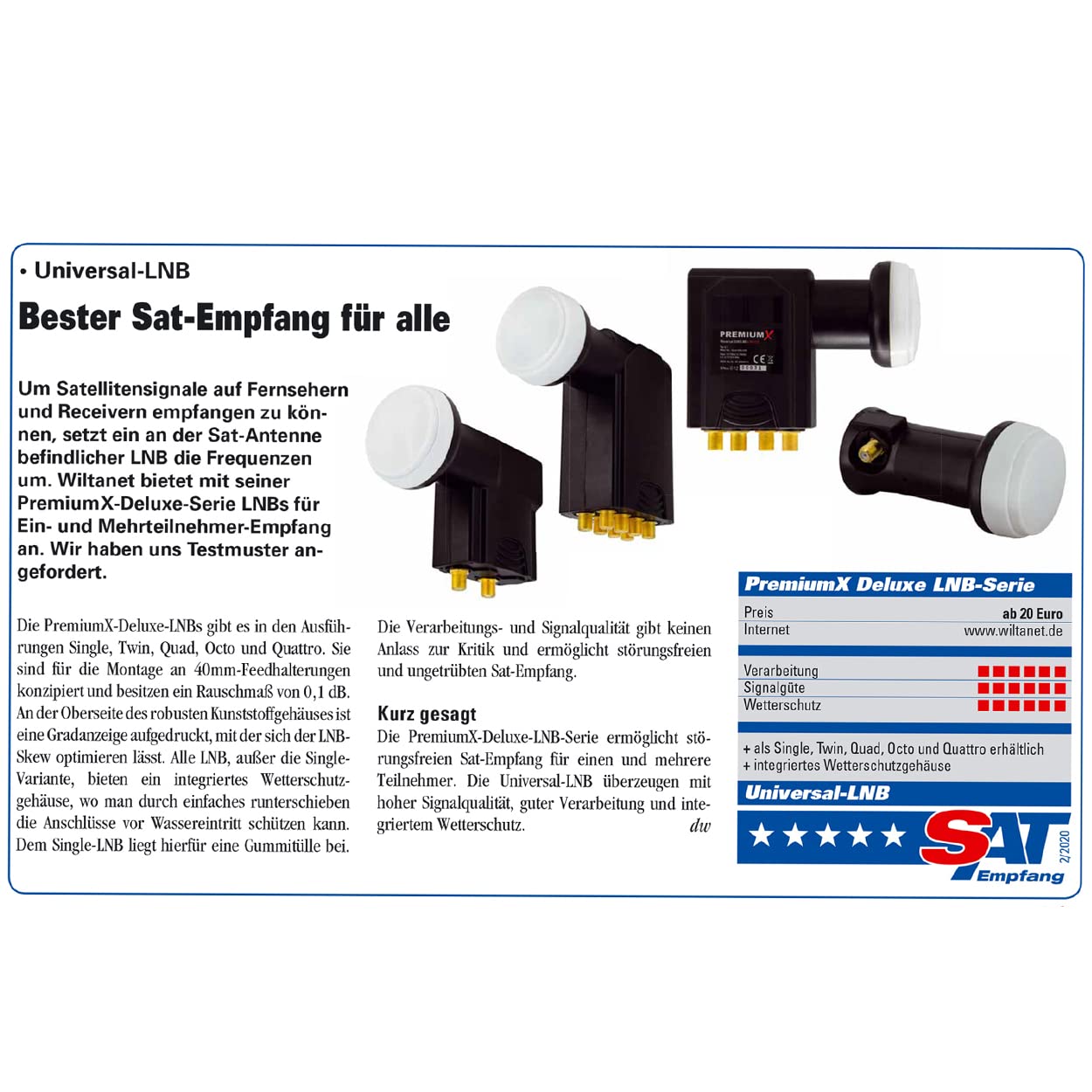 PremiumX Satelliten-Komplettanlage 60cm Satellitenschüssel Aluminium Deluxe Single LNB 4K UHD