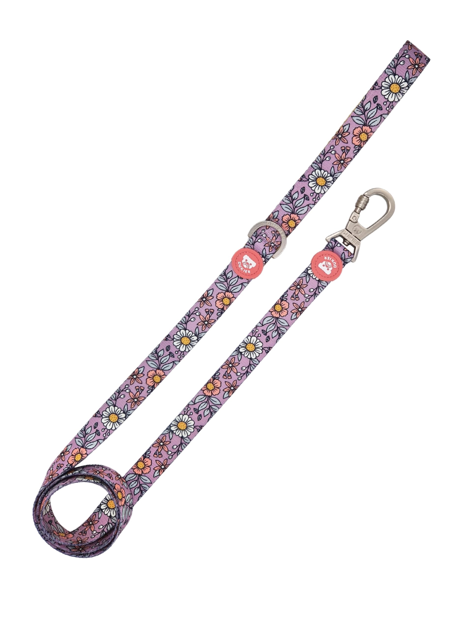 DUKIER - Guinzaglio per Cane, Lungo e Resistente, con Moschettone di Sicurezza, in Neoprene, Design Flower Power, Taglia S