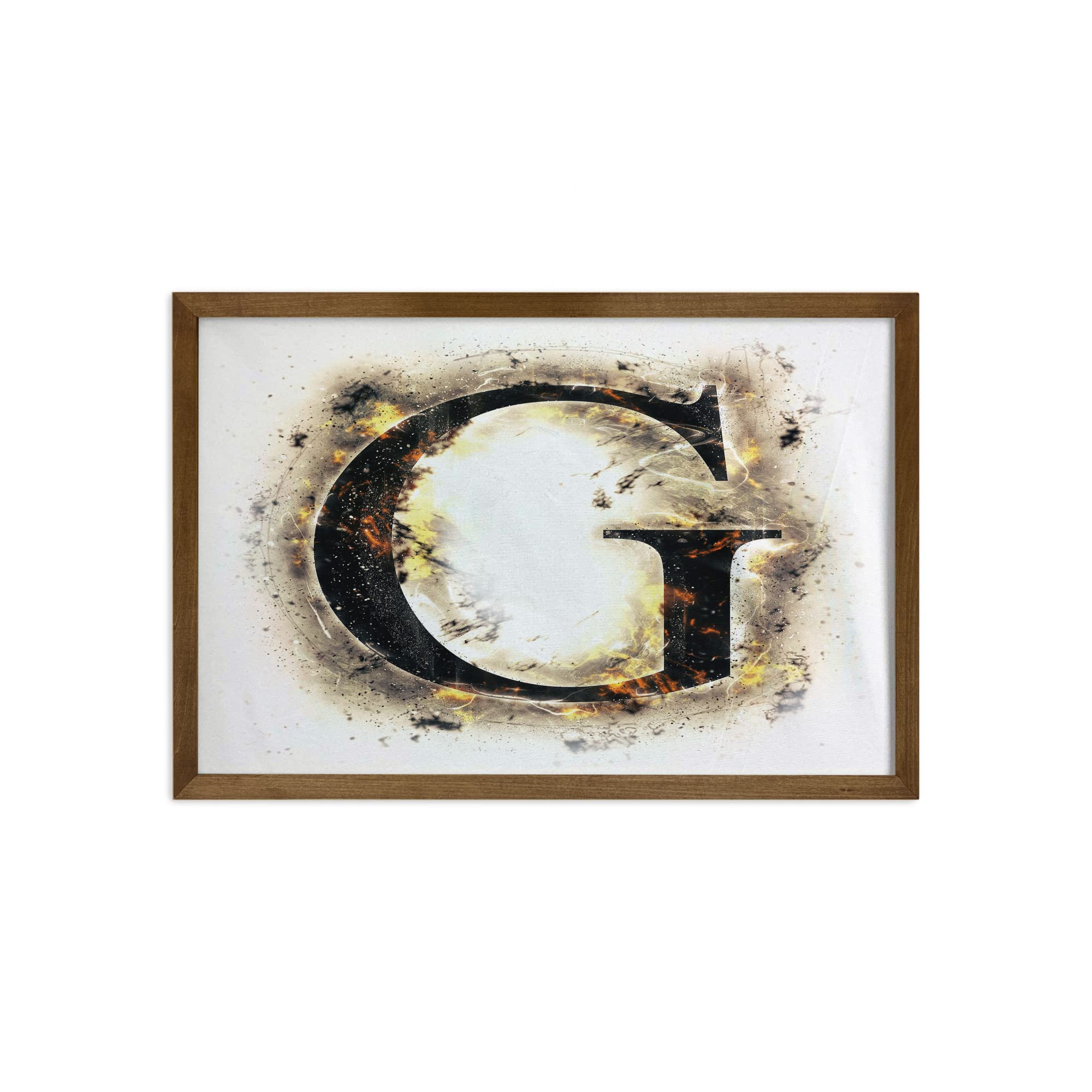 Amazon.com: Ambesonne Letter G Framed Wall Art, Abstract Blaze Alphabet  Design Burnt Capital Paper Effect, Fabric Decor with Teak Tone Wood Frame  Home & Dorm Decor, 35" x 23", Yellow Black Tan: