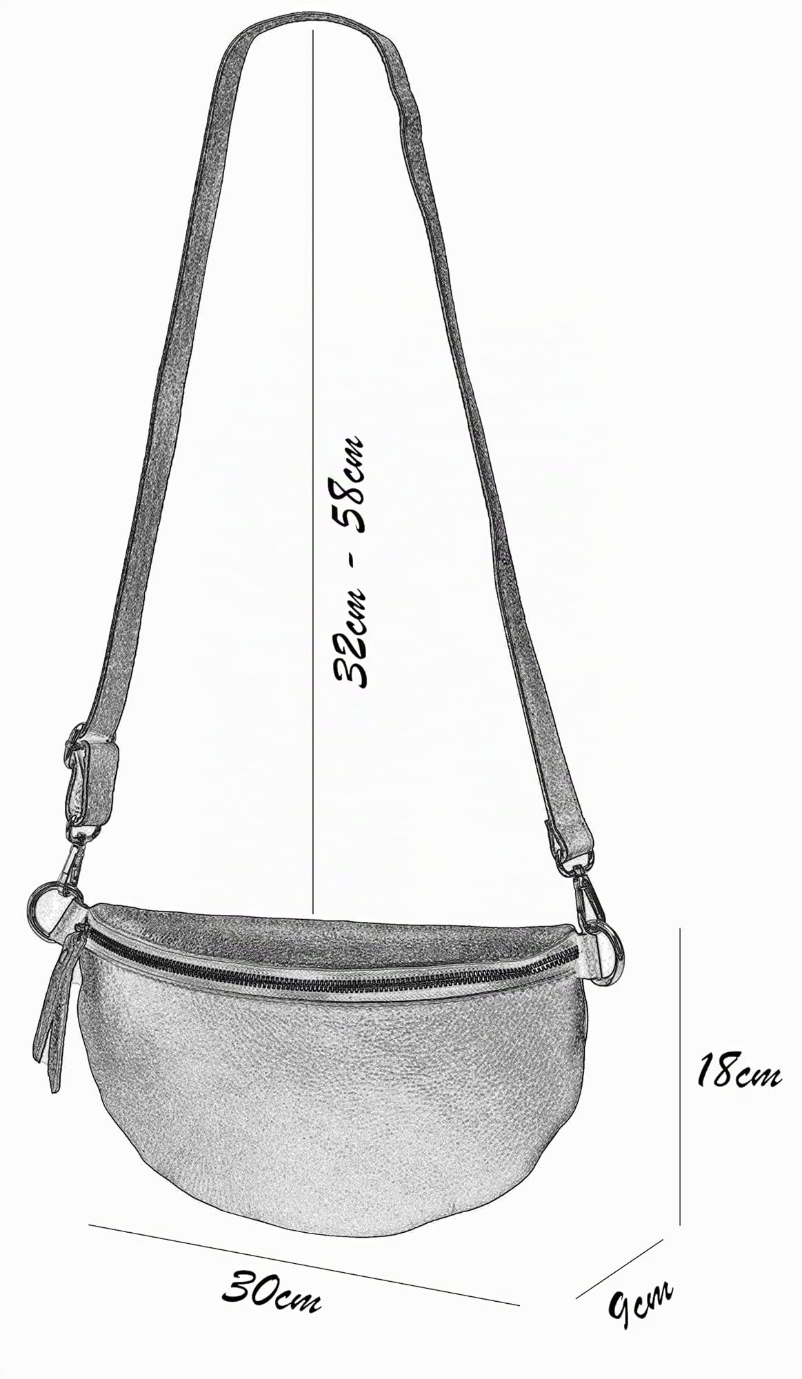 SH Leder ® Lala G399 Sac Banane Unisexe en Cuir véritable pour Festival, Voyage, Grand Sac à bandoulière, 30 x 18 cm
