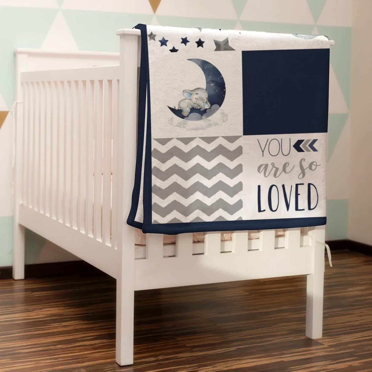 HawSkgFub Baby Toddler Boy Sleeping Elephant Blanket Blue, Nursery Dream Big Little One You are So Loved Star Flannel Fleece Bed Swaddling Blankets, Soft Newborn Baby Shower Kids Crib Bedding 40 x 50
