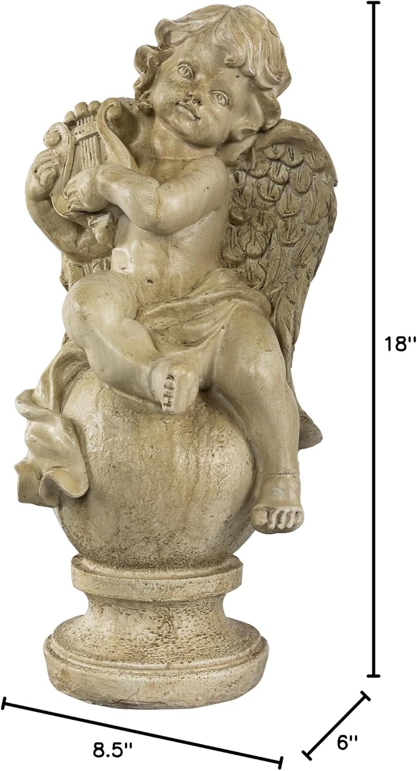 Northlight 12" Heavenly Gardens Distressed Almond Brown Cherub with Lyre Outdoor Patio Garden Statue