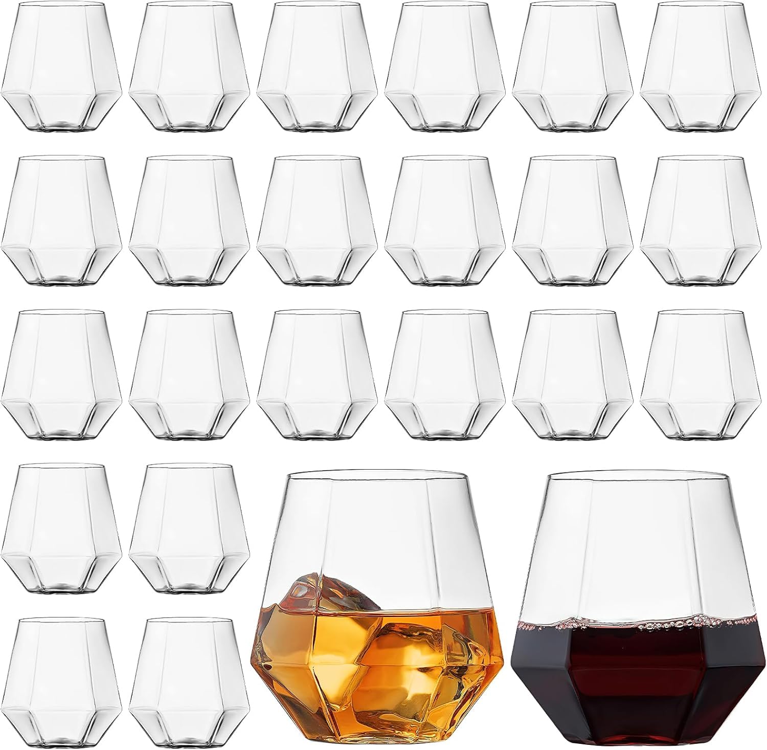 Xaztr 24 Pack Plastic Stemless Wine Glasses, 350ml Clear Unbreakable Wine Cups Reusable Shatterproof Drinking Glasses for Cocktail Whiskey Outdoor Party Bar