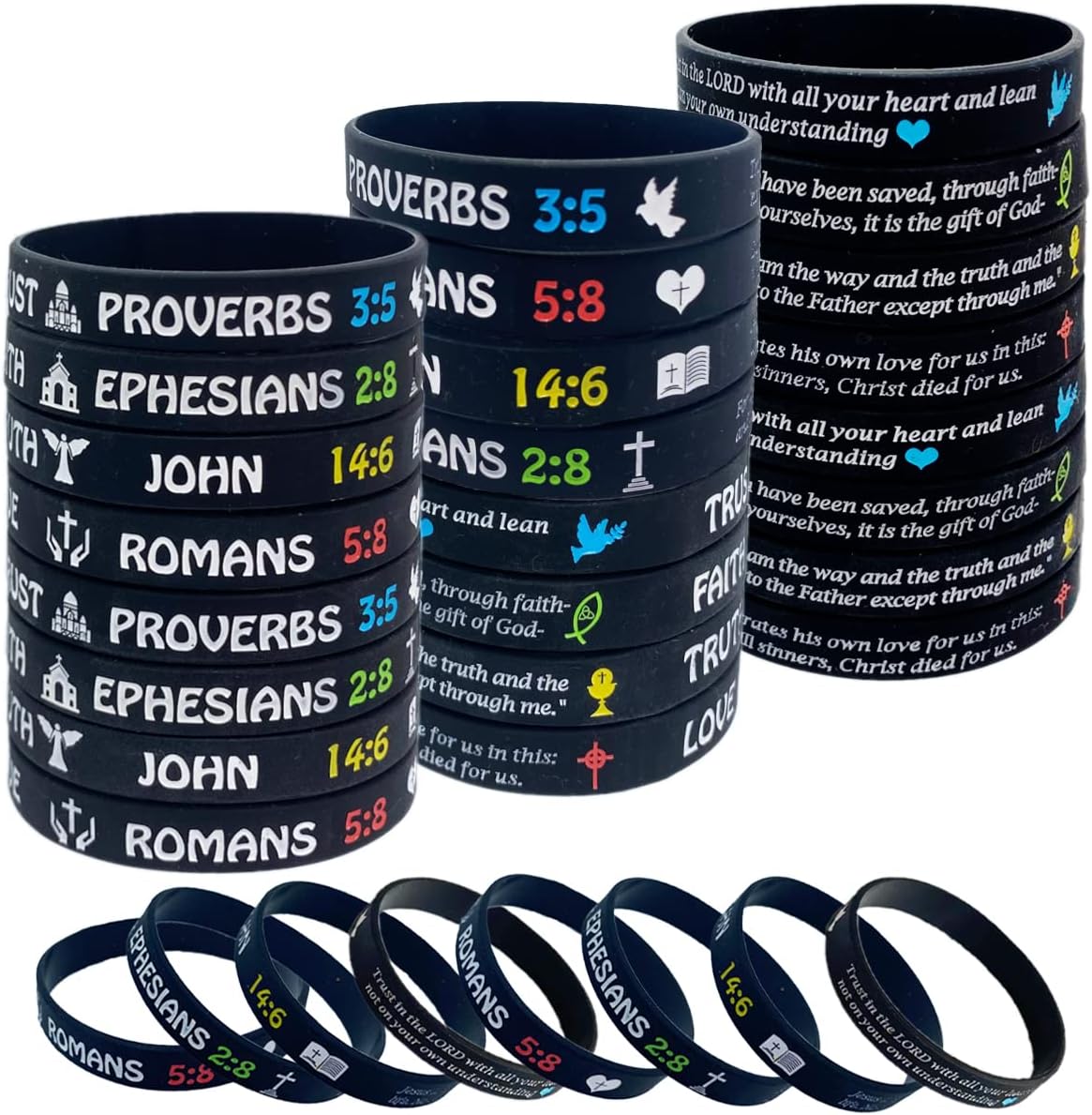 32Pcs Bible Verse Bracelets Rubber Christian Scripture
