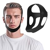 OHELEEP Anti Snore Chin Strap for CPAP Users&comma; Snore Stopper Adjustable&comma; Chin Strap for Sleeping Comfortable Stop Snoring Solution&comma; Anti Snoring Devices Breathable and Reusable&comma; Black&comma; M