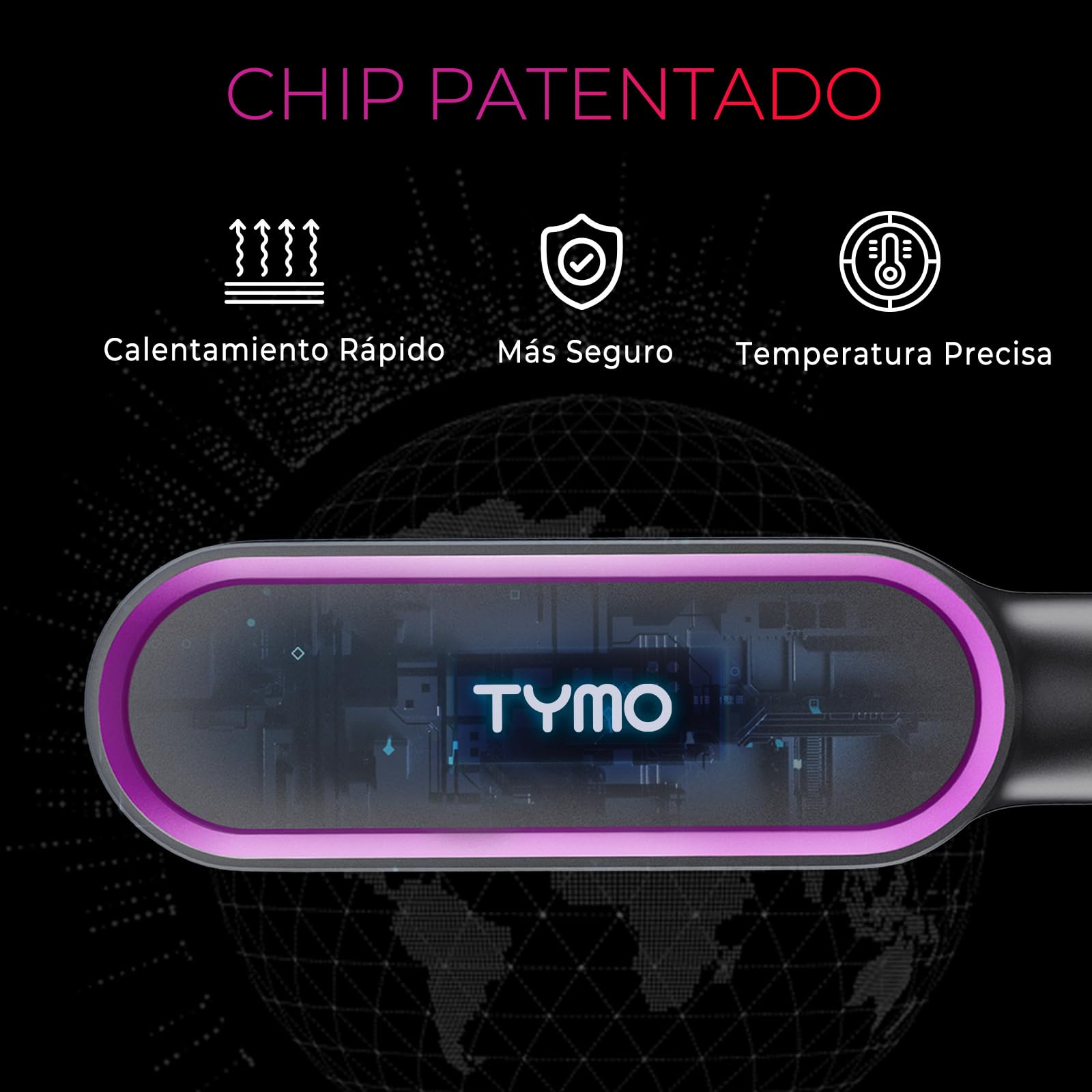 TYMO RING Cepillo Alisador Pelo Profesional, 5 Temperaturas 130°C-210°C, Calentamiento Rápido, Doble Voltaje, Negro