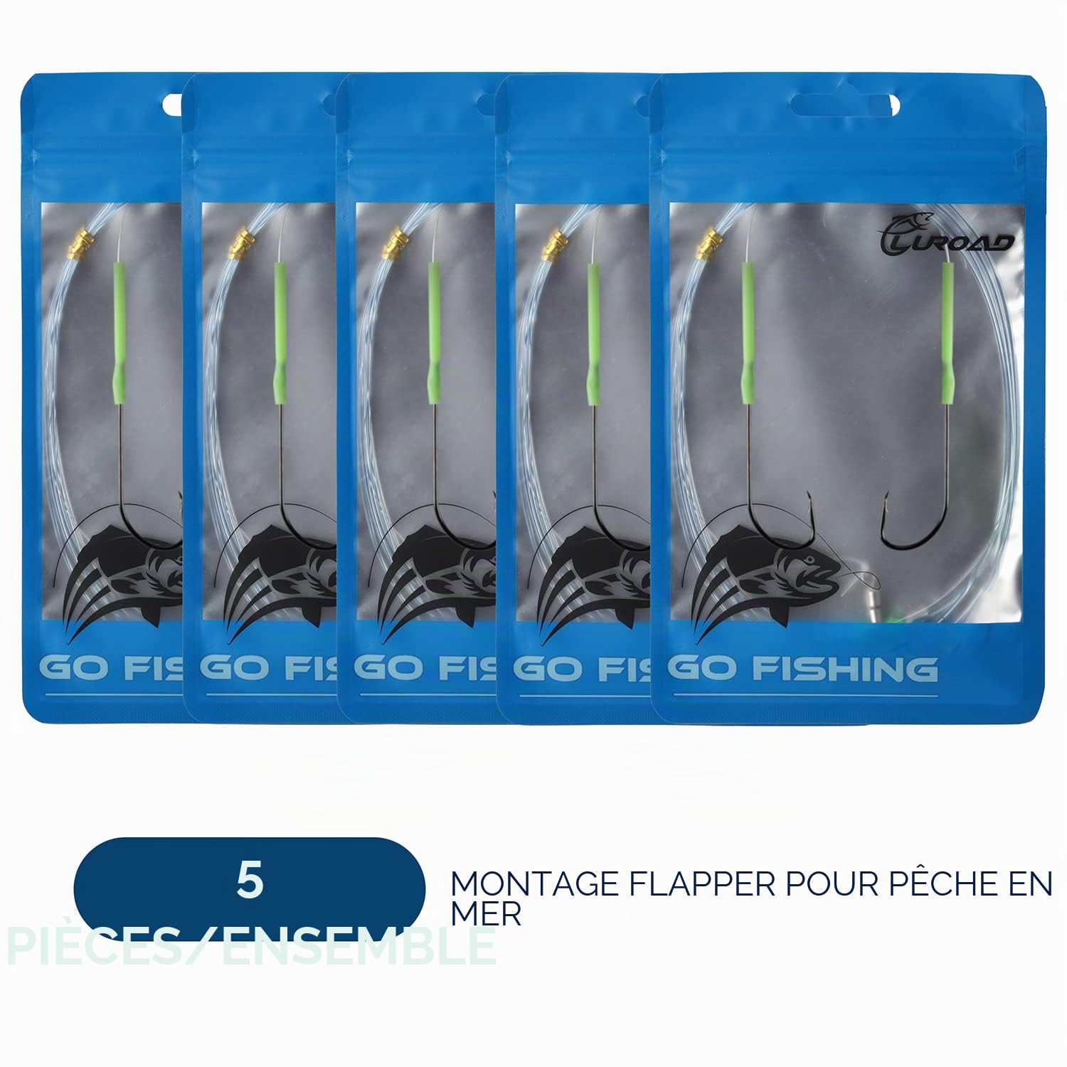 Lot de 5 Pré-noué Bas de Ligne Peche en Mer, Tailles 1, 2/0 Bas de Peche Mer pour Pêche à la Plages, Pêche Côtière, Pêche Le Bar, la Plaice, la Truite, la Dorade