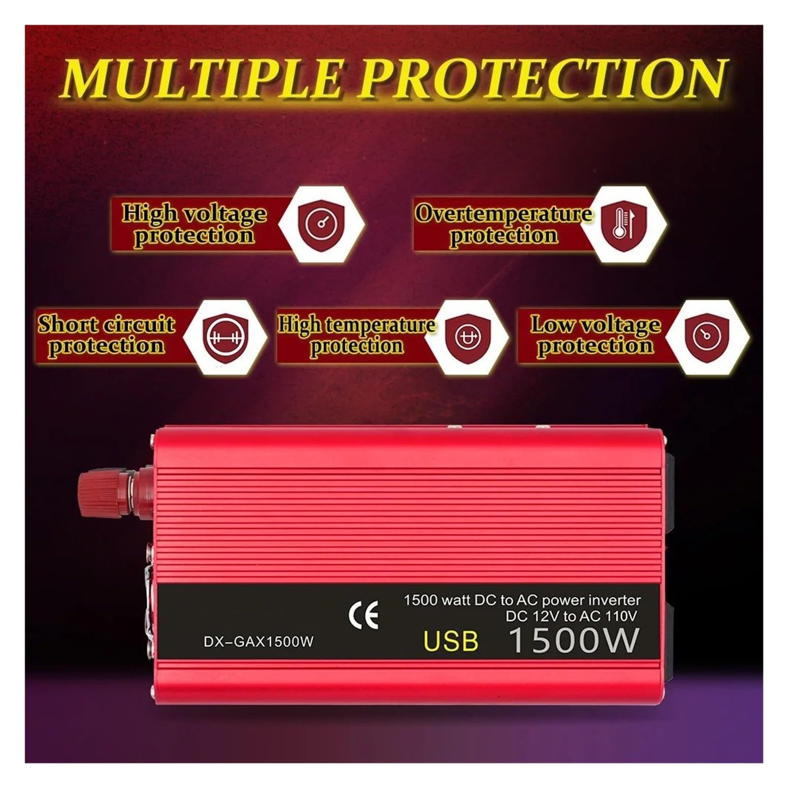 Inversor Corriente Inversor Portátil 1500 W 2000 W 2600 W 12 V 110 V 60 Hz para Uso Doméstico con Enchufe Estadounidense Accesorios para Automoción Convertidor(12V 2600W US 60HZ)