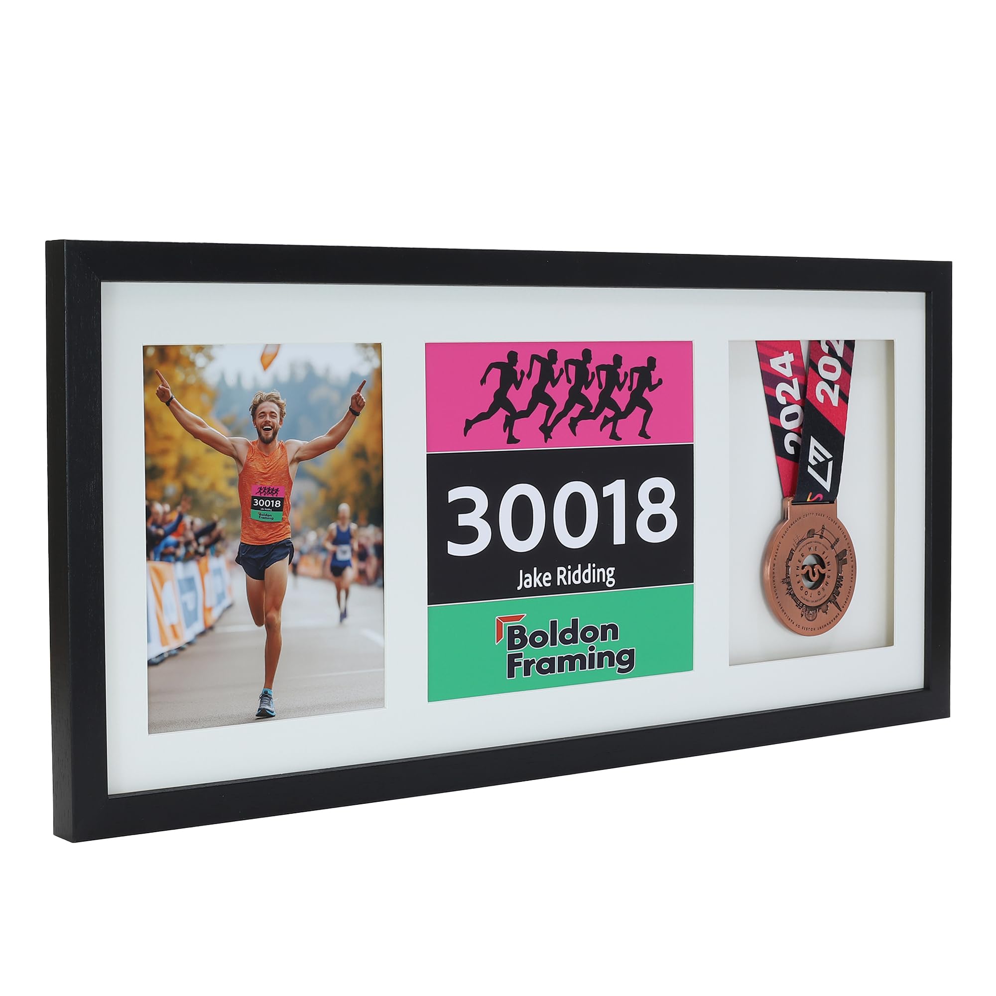 Large Medal display Frame with Apertures for Bib and Photo. Handmade. Perfect for Runners, Swimmers, Cyclists, Athletes | Marathon Medals