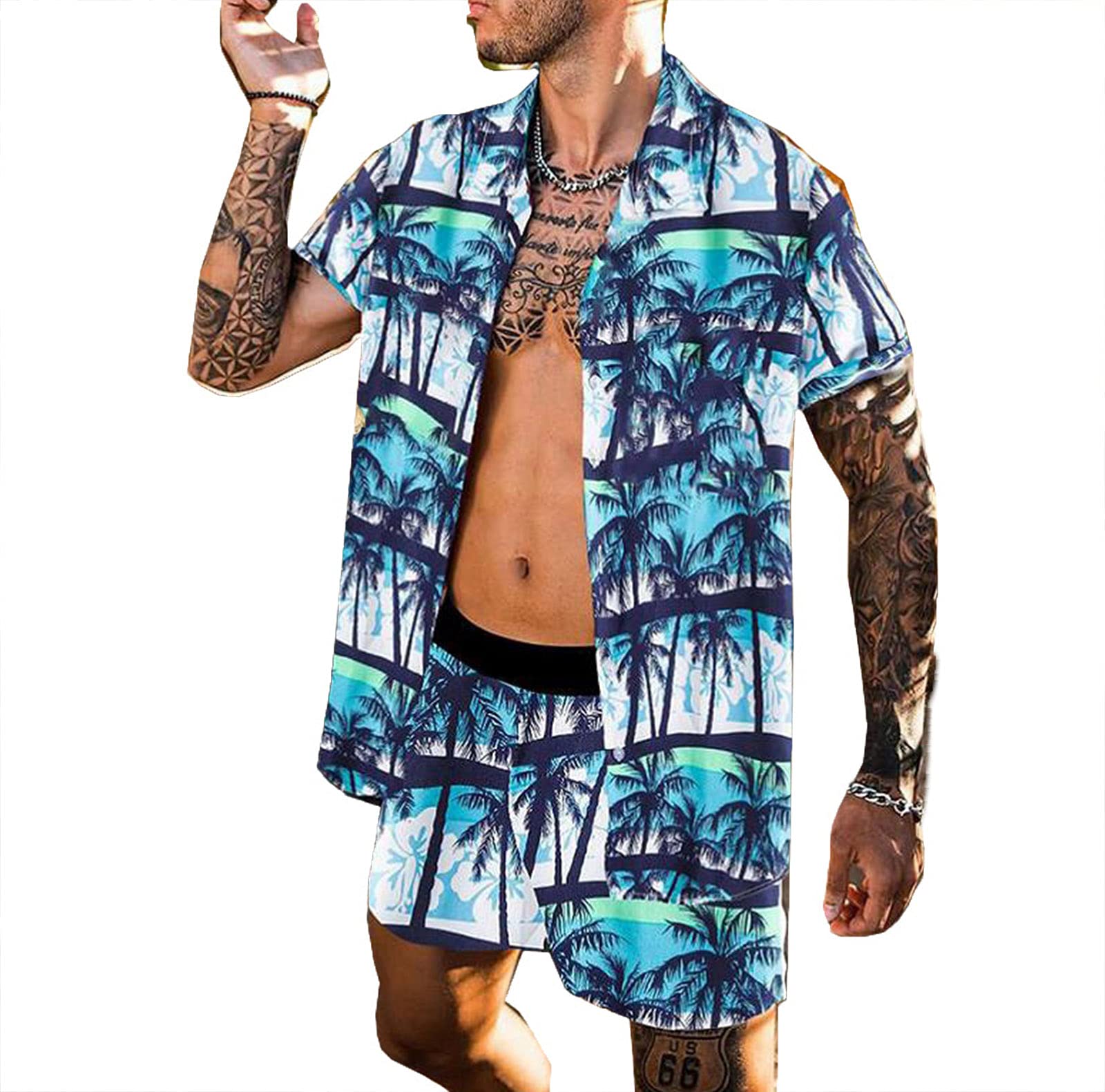 keephen Camisa Hawaiana y Pantalones Cortos para Hombre, Camisa Floral Informal de Verano, Traje de Dos Piezas para la Playa, Camisa Informal, Pantalones de Playa, Conjunto de Dos Piezas