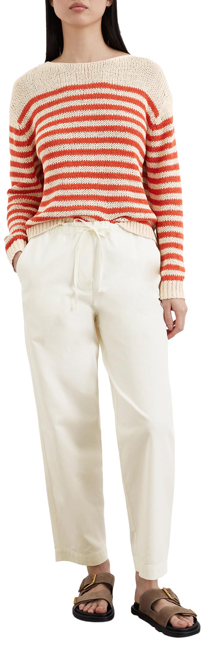 Marc OߴPolo Donna Pullover in maglia a righe loose fit, Multicolore (Stripe/Natural Cotton), XXL