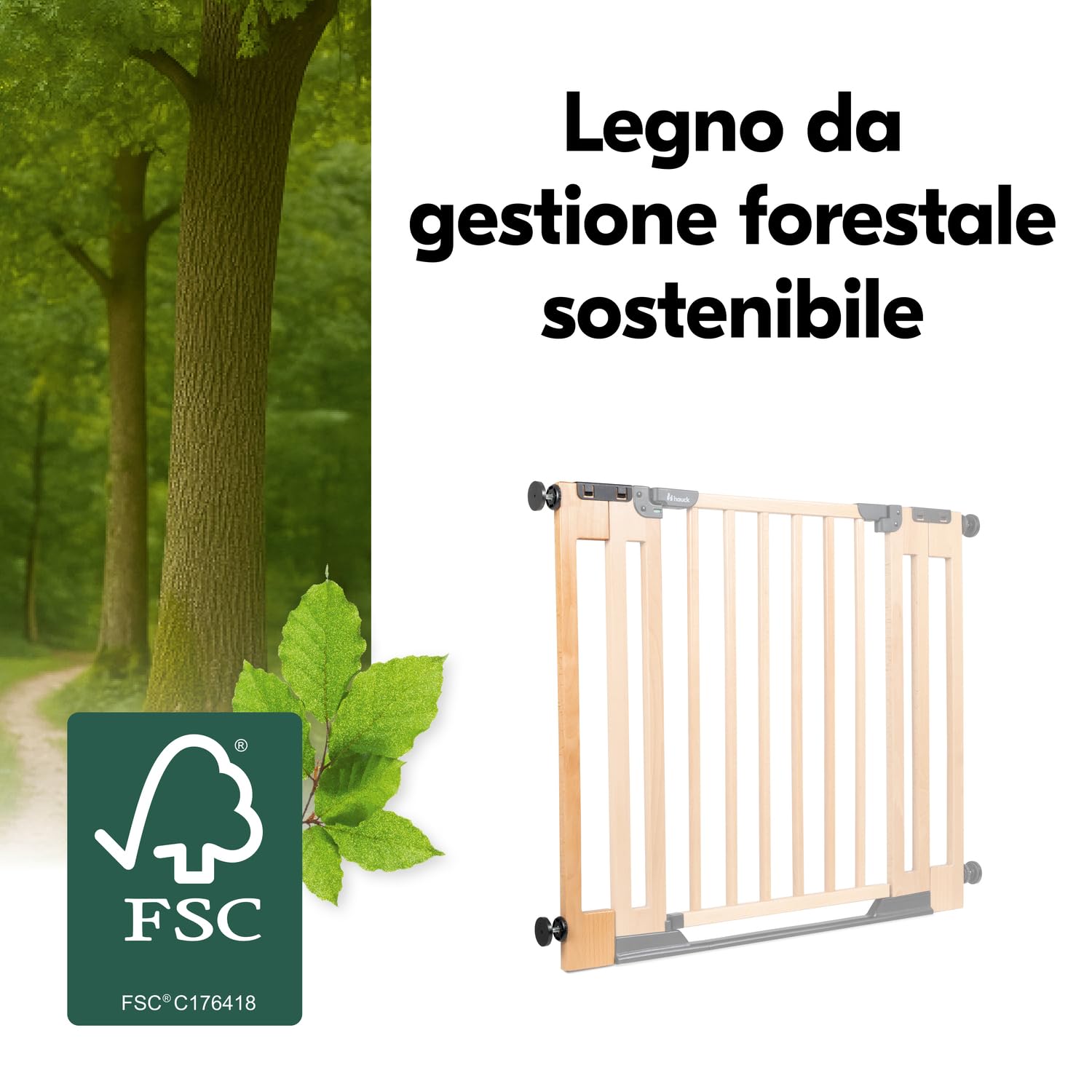 hauck Estensione da 9 cm Compatibile con Cancelletto di Sicurezza Clear Step Easyclose Eco, Legno di Faggio, Accessorio per Cancellino Bambini e Cani