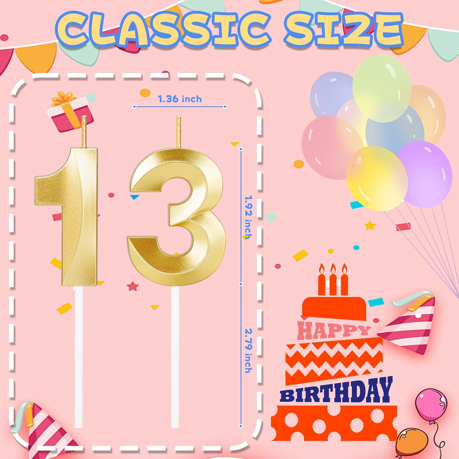 ROYOROYI 13th Birthday Decorations, Gold Number 13 Candles for Cake