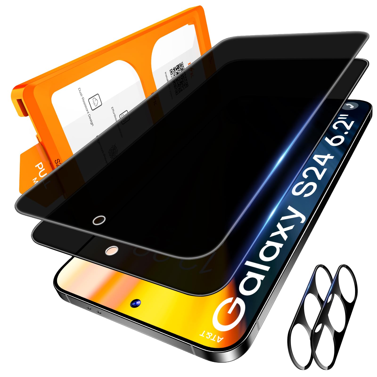 LϟK 5 in 1 Privacy Screen Protector for Samsung Galaxy S24, 2 Pack Tempered Glass Film + 2 Pack Lens Protector + 1 Dust Free Installation Tool, [Case Friendly] Anti-scratch No Dust No BubblesGlobal Recycled StandardGlobal Recycled StandardGlobal Recycled Standard