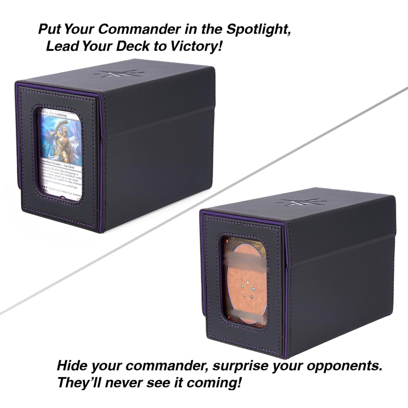 Venssu MTG - Caja para cartas Commander o Prime con bandeja de dados, caja de cartas para 200 tarjetas de una sola manga, caja de almacenamiento de tarjetas TCG con 2 separadores y 1 tarjetero