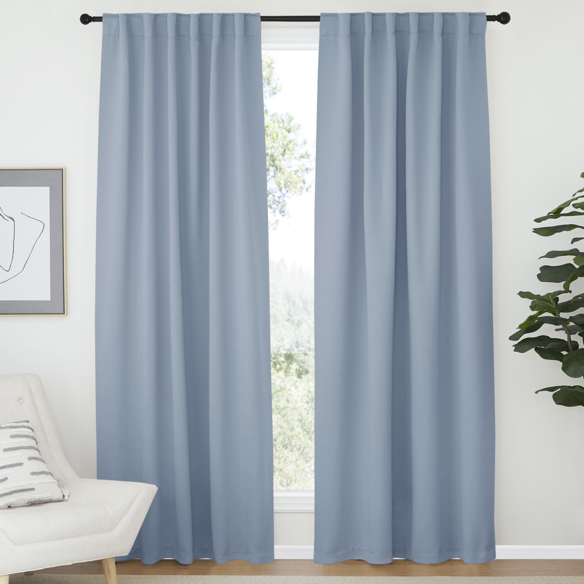 NICETOWN Blackout Curtain Panels Window Draperies - (Vintage Blue Color) 52x84 inch, 2 Pieces, Insulating Room Darkening Blackout Drapes for Bedroom