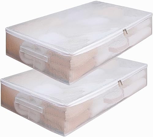 Paquete de 2 contenedores de almacenamiento para debajo de la cama, bolsas de PVC plegables de gran capacidad con cremallera fuerte, 3 asas