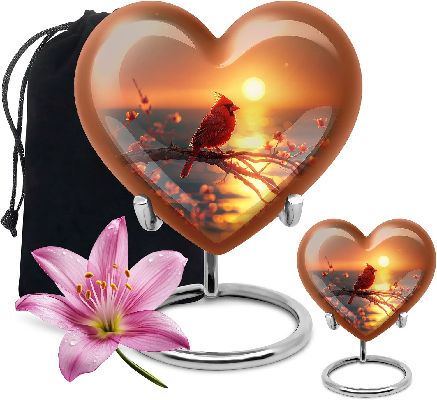 Cardinal Bird Cremation Urn - Combo of 2(10 Inch Urn & Keepsake Urn) - Cremation Urns, Brown Urns for Human Ashes, Small Urn for Pet Ashes, Cat Urn for Ashes, Urn for Ashes Adult Male & Female