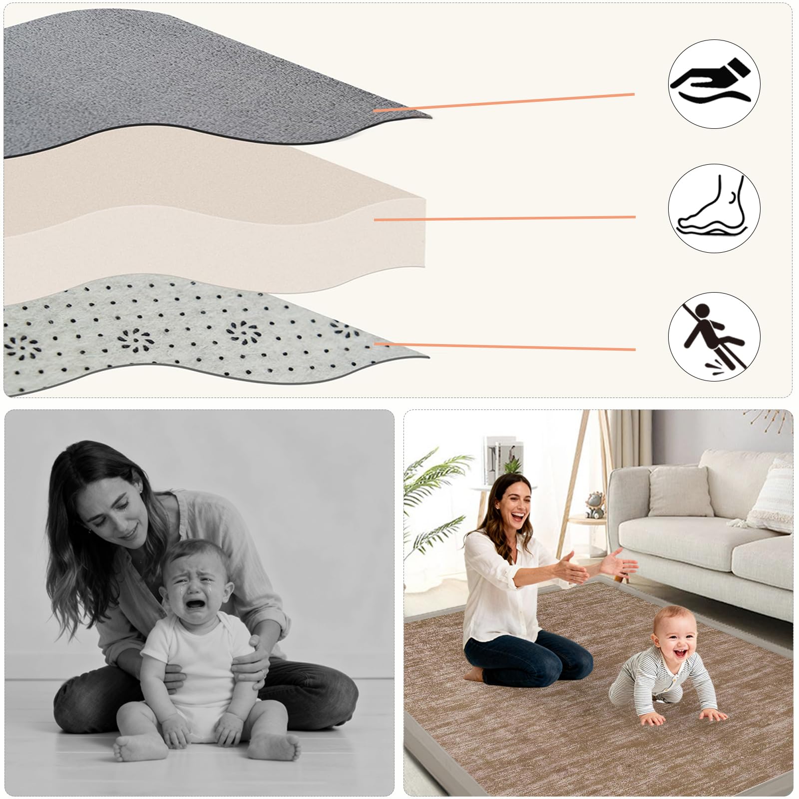 2 CM Tapis d’Éveil et Matelas pour Parc Bébé, Tapis de Jeu en Mousse pour Bébé, Tapis d'éveil Bébé Extra Doux Tapis Enfant pour Jouer et Marcher en Sécurité Marron 80 x 120cm