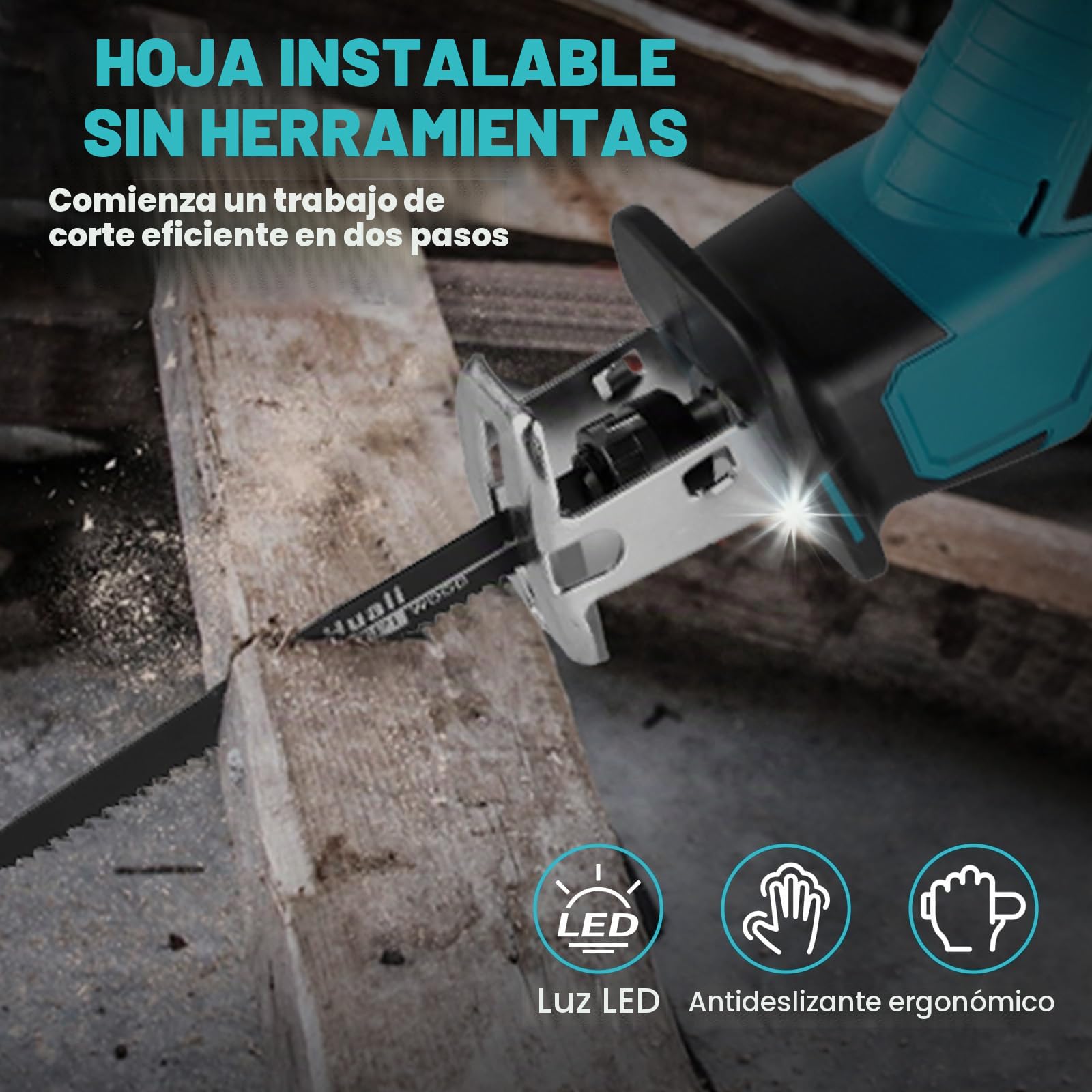 ONEVAN Sierra Sable Bateria, motor sin escobillas, 15 mm carrera, 4 Hojas | Corte de madera de 255 mm y aluminio de 130 mm, interruptor de seguridad, larga autonomía gracias a dos baterías