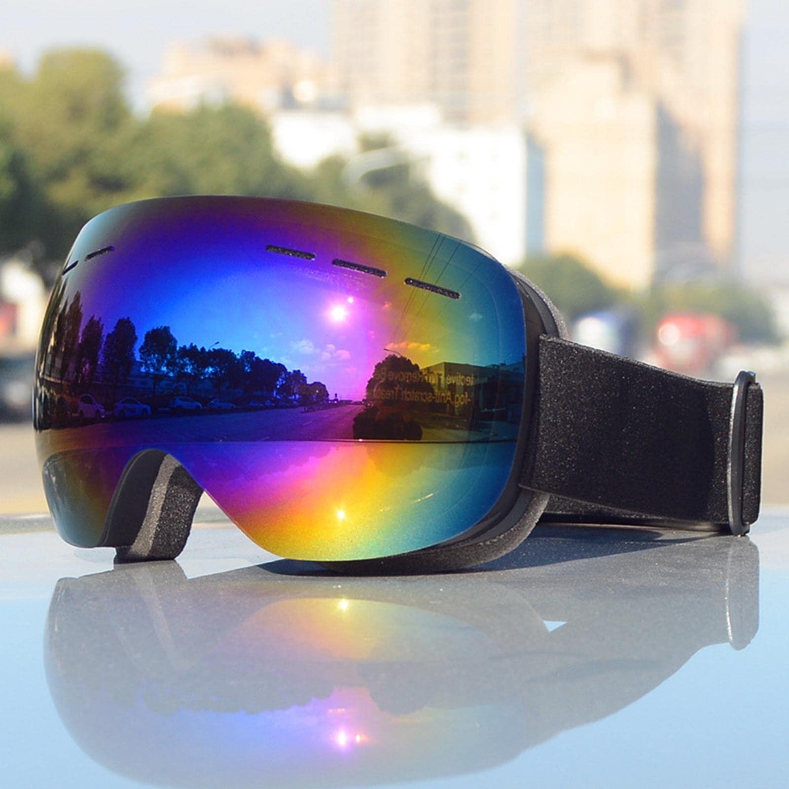 Gafas de Esquí con Lentes Protectoras Desmontables, Protección, Resistentes Al Viento Y Al Polvo, Ideales para Patinaje, Motos de Nieve Y Motocross, Lentes Azules, Marco Negro