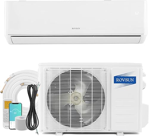 ROVSUN Sistema de calefacción mini split de 12,000 BTU habilitado para WIFI de 22 SEER con inversor, sistema dividido sin conductos de 115 V con