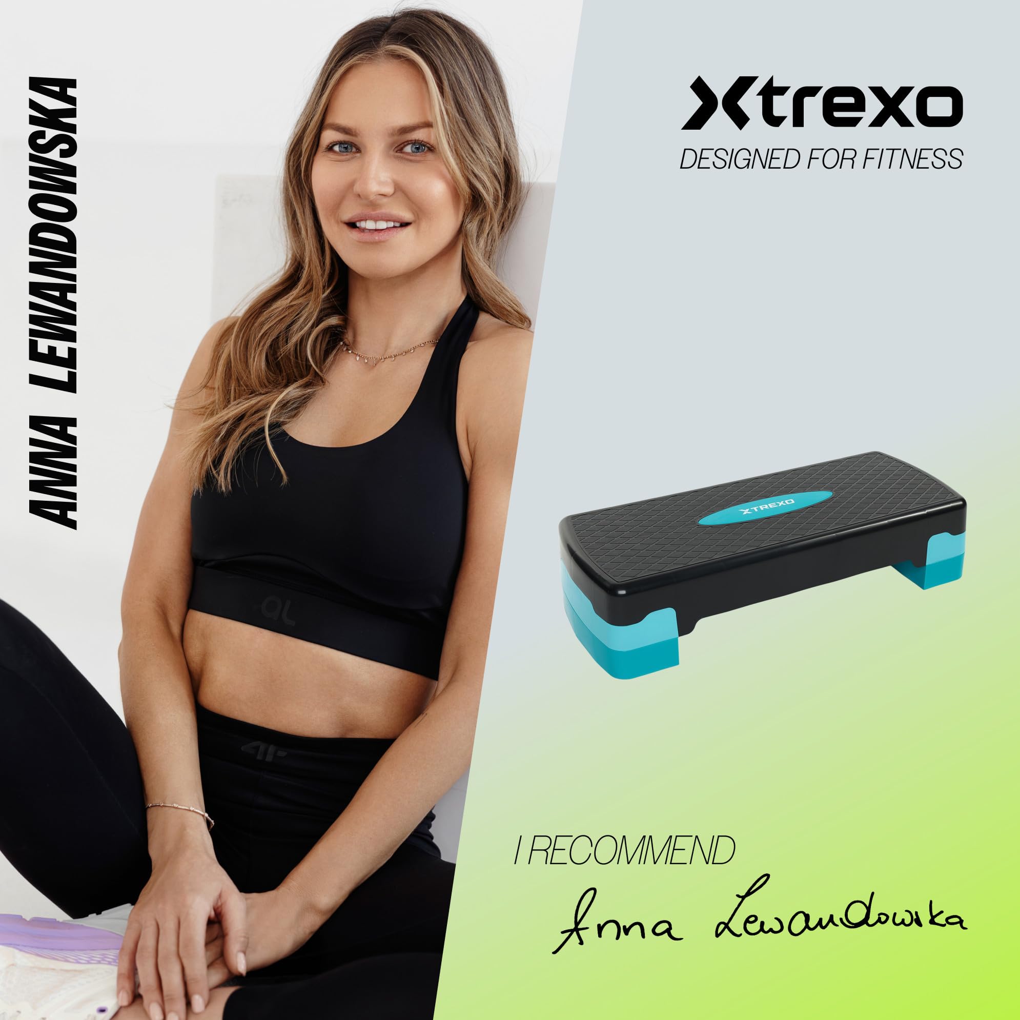 TREXO Aerobic Step 68 x 28 cm Regolabile 15-20 cm per Cardio Fitness Polipropilene TPR Rosa Blu Grigio