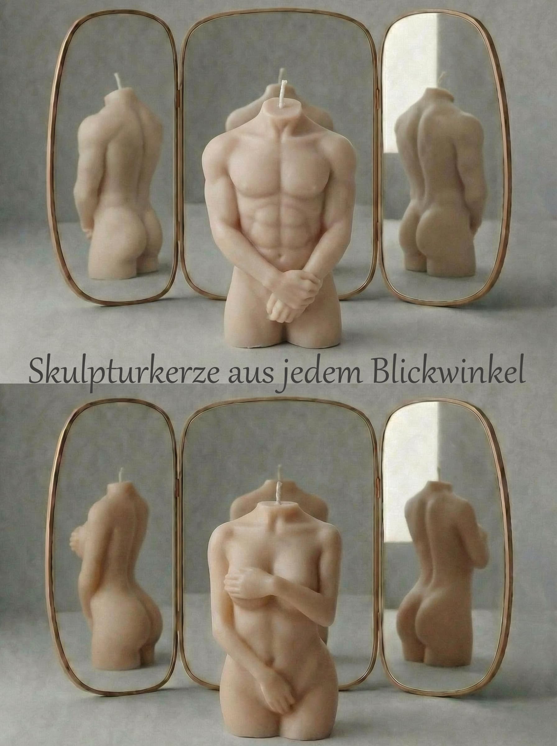 Curvy Body Torso Candle | Cuerpo decorativo sostenible con vela de cera de soja | Hecho a mano | 100% vegano | Hombre & Mujer (crema) – 6 x 5 x 10 cm (set)